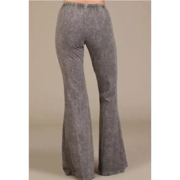 Taupe Gray Boho Mineral Wash Flared Stretch Pants - Picture 4 of 6